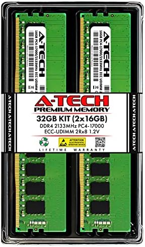 A -Tech 32GB Kit Memory RAM para Dell Precision T3420 - DDR4 2133MHz PC4-17000 ECC UDimm 2RX8 1.2V - Servidor