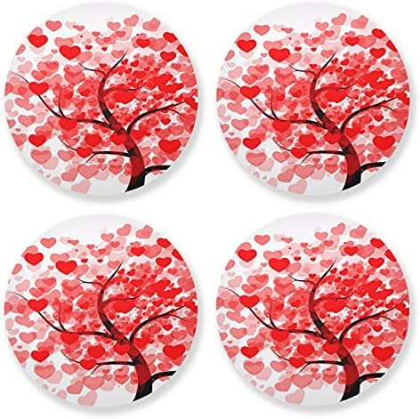 Coasters de cortiça para bebidas Conjunto de 4 - Árvore do Dia dos Namorados Adoro Borda Vermelha Round Cup Pad absorvente, presente