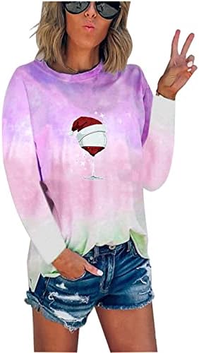 Sweotshirs macios para mulheres gradiente Camisas Feliz Natal Camisetas de outono relaxadas para mulheres 2022
