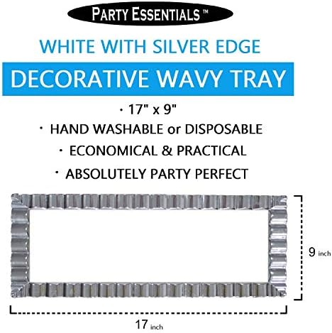 Bandejas onduladas decorativas de plástico dura descartáveis ​​de Pedido, 14 x 6, borda branca/prata