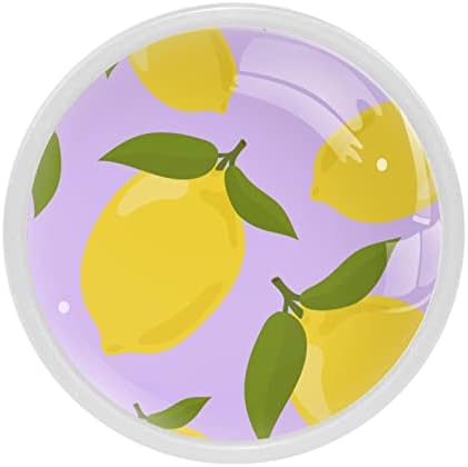 Botões para armários e gavetas, botões de gabinete puxa a gaveta redonda de padrão de limão desenhados à mão colorida puxa 4 pcs