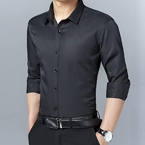 Camisas elegantes de manga comprida para homens cores sólidas camisetas leves e magras de camisa clássica de botão para