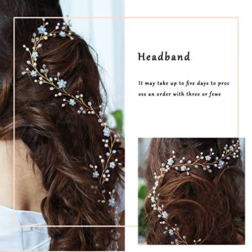 Easedaily Rhinestone Bride Hair Hair Vine Gold Pearl Headpieces Acessórios de cabelo de noiva opal