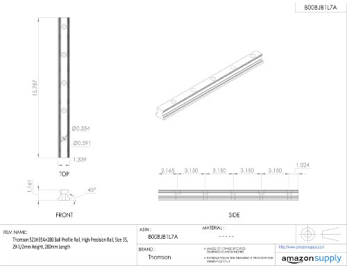 Thomson 521h35a+280 trilho de perfil de esferas, trilho de alta precisão, tamanho 35, 29-1/2mm de altura, 280 mm de comprimento