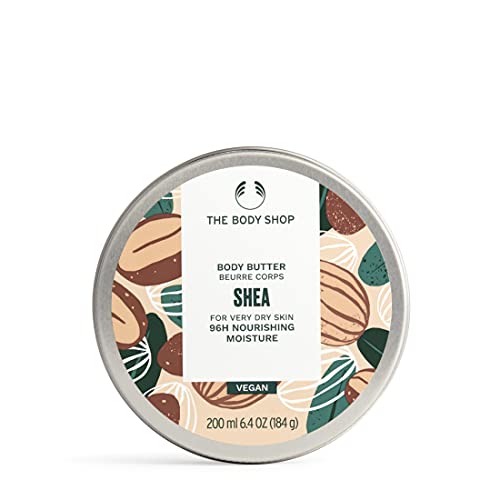 Manteiga corporal da body Shop Shea - Hidratante e hidratante para a pele para a pele muito seca - vegana - 6,4 oz