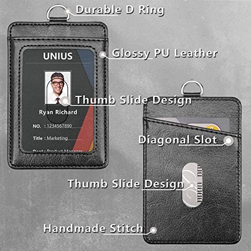 【2023 mais recente】 Pu Leather Id Id Batch Holder, UNIUS ID Badge Titular com 2 slots de slides de polegar 1 slot diagonal nylon