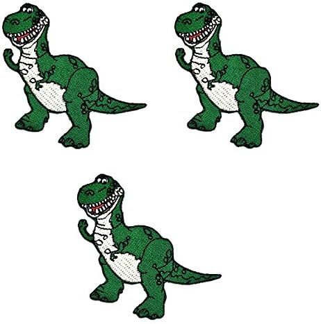 UMama Patch Set of 3 Green Animal T-Rex Dinosaur Bordado de Dinosauro Dinosaur de Dinosauro de Cartoon Cutrinho Ferro de Appliques Patches Craft Diy Roupas Jeans Camiseta Backpacks