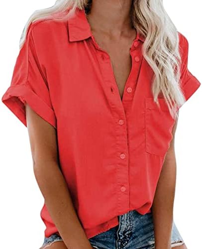 Camisas de botão feminina Casual V pescoço para baixo