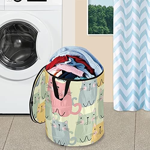 Cão de gato de animal fofo cesto de lavanderia com tampa de zíper cesta de lavanderia dobrável com alças Organizador