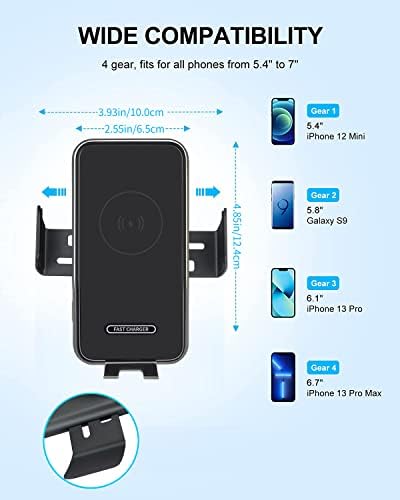 Titular de telefone do carregador de carro sem fio, carregador de carro de carregamento rápido de 15w Qi, suporte para ventilação do ar para o iPhone 13 Pro/13/12/12 Pro/11/Xs, Galaxy S22 Ultra/S22/S21/Z Flip 4/Z Fobre 4, Google, LG, etc