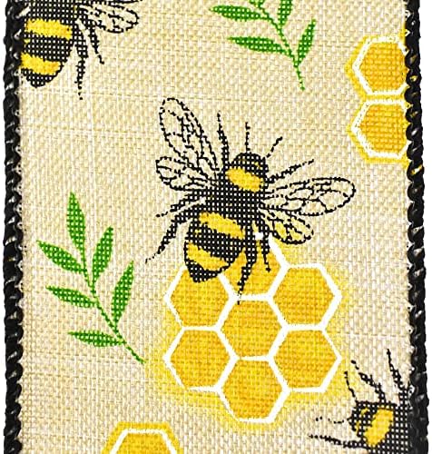 Homeford Honeycomb Bee Faux Linen Wired Ribbon, 2-1/2 polegadas, 10 jardas, natural