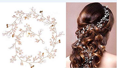 TQSUEN Bride Wedding Cristal Hair Vine Hair Acessórios, 20 polegadas de pérola e contas de cristal