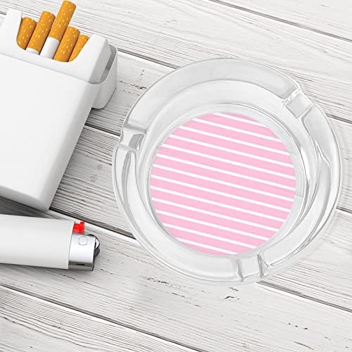 Candy Pink Diagonal Stripe Padrão de vidro cinzeiro para cigarros redondo bandejas de cinzas para escritório em casa