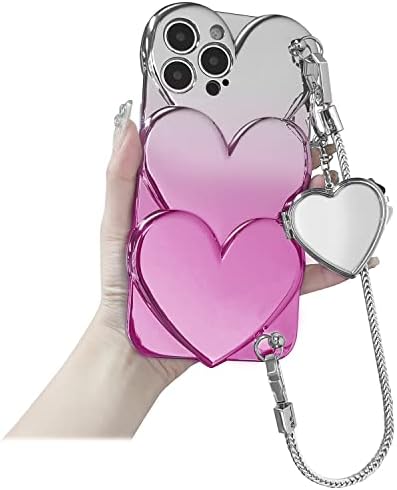 Voodirop Heart Mirror Case Compatível com iPhone 14 Pro Max 6.7 '', estojo ondulado fofo para mulheres meninas femininas, capa