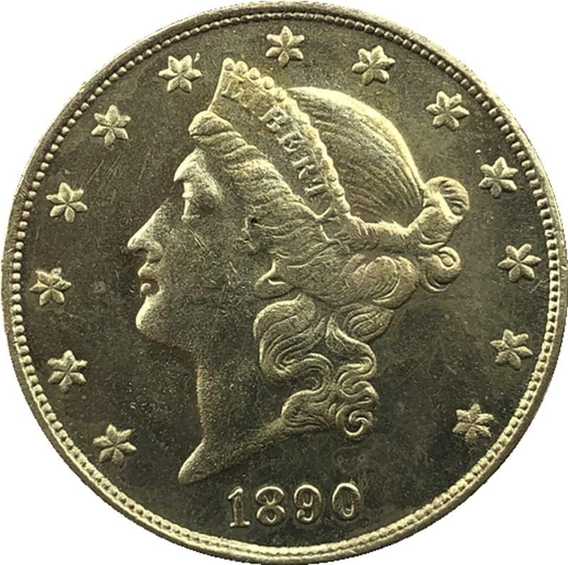 1890C Versão Americana 20 Coin Gold Brass Antigo Handicraft Exterior Comemoration Coin 34mm
