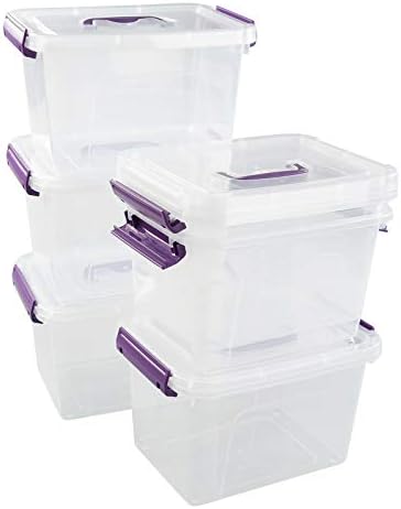Caixa de trava transparente de Sandmovie 6 quart com tampa e alças, armazenamento de plástico transparente, 6 pacotes