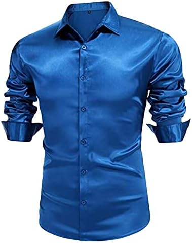 Maiyifu-gj mens de disco metálico de camisa brilhante de manga longa de manga longa camisa de festa de luxo de luxo cetim slim camisa