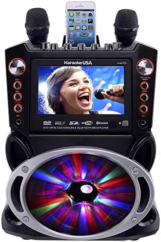 Karaoke EUA GF845 Complete sistema de karaokê com 2 microfones, controle remoto, tela colorida de 7 ”, luzes LED - funciona com DVD,