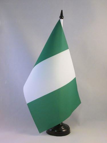 Bandeira da AZ Nigéria Bandeira 5 '' x 8 '' - Bandeira da mesa nigeriana 21 x 14 cm - Beck de plástico preto e base