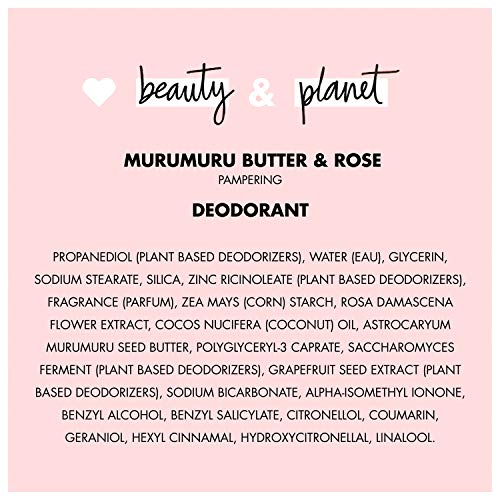 Love Beauty and Planet Desodorant, Murumuru Butter and Rose, 2,95 oz