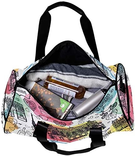 Bolsa esportiva para homens e mulheres ginástica e viagens durante a noite pacote barril de mochila paris graffiti