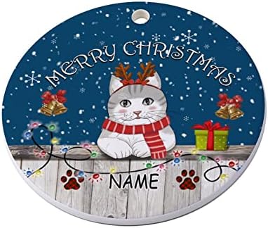 Enfeites de natal feliz natal nomes de gato personalizado ornamento de cerâmica Office doméstico de natal redonda artesanato pendente para decoração de árvores de Natal, sem costura, ornamentos personalizáveis