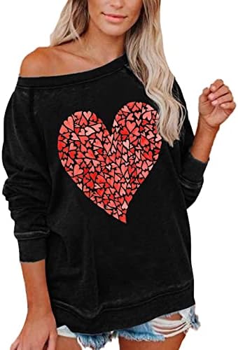 Jjhaevdy feminino fofo amor coração tops tops gráficos de manga longa amor letra de coração impressão sweatshirt tops
