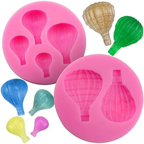 Meiyouju 2 PCs Molde de Fondant de balão de ar quente, molde de silicone de balão de ar de 4 cavidade, molde de balão de