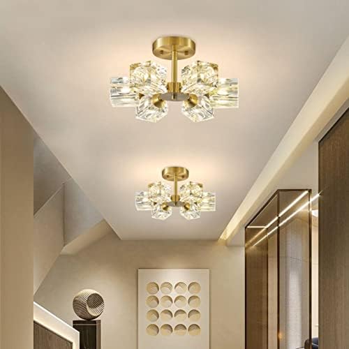 Bokt meados do século de luxo de luxo Crystal Shade Light Light Mount Sixtle Freeltle Brass Brass lustre para quarto da sala e iluminação