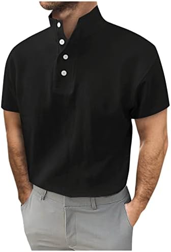 Camisas masculinas masculina e outono botão redondo color de cor sólida blusa de manga curta camisa de baixo para baixo