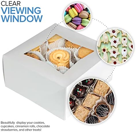 Faça a sua casa Caixa de bolo branca de 8 x 8 x 4 polegadas com janela de visualização - Mini Bakery Box - Caixa de confeitar
