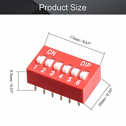 Bettomshin 20pcs Dipe Chave lateral TOLGLE 1-8 Posições 2,54mm Pitch para o circuito Toardas de pcb vermelho