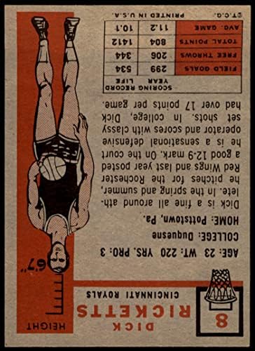 1957 Topps Basketball Card8 Dick Ricketts do Cincinnati Royals Grade excelente