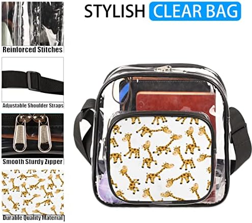 Qsirbc girafa fofa clara Bag Pvc com tiras ajustáveis ​​Cartoon giraffe bolsa transparente com design de zíper para