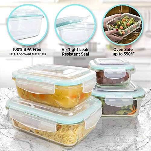 Vallo [20 peças] Recipientes de armazenamento de alimentos de vidro conjunto com tampas de travamento - seguro para microondas, forno, lava -louças, freezer - BPA Free -