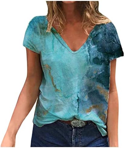 KCJGIKPOK Tubmemia camisetas para mulheres, Floral Graphic Sleeve V pescoço de tamanho grande camiseta de verão camiseta