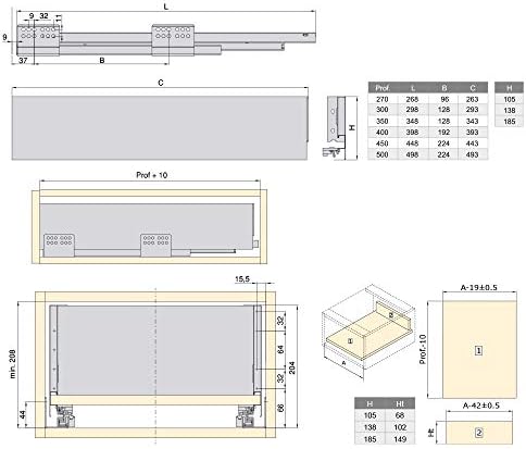 EMUCA - KIT para gaveta branca, incluindo 2 lados de metal, corredores de extensão completa com fechamento suave e macio para montar