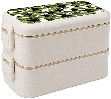 Padrão de estrela e camuflagem Bento Lunch Box 2 Compartimento de Alimentos Contêineres com colher e garfo