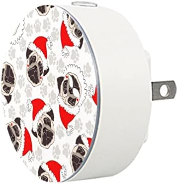 2 Pacote de plug-in Nightlight LED Night Light com Dusk-to-Dawn para o quarto das crianças, viveiro, cozinha, Funny Puppy Pug Chatch Hat Plaw