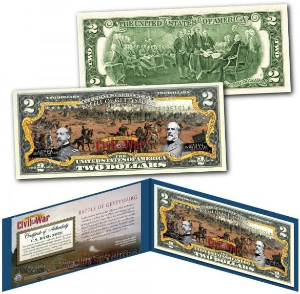 Batalha da Guerra Civil Americana de Gettysburg não circulou dois dólares Edição Especial de Edição Colecionável Display