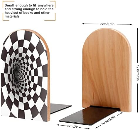 Túnel em espiral em preto e branco Livro de madeira impressa Ends Non-Skid Decor BookNend Small for Office Home 1 par