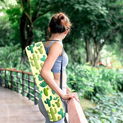 Mão desenhada à mão Cacto amarelo verde Pattern Yoga Mat Carrier Bag com alça de ombro Bolsa de ginástica de ginástica