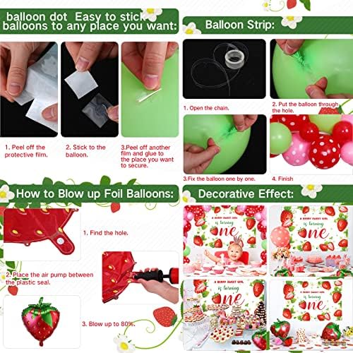 Zhanmai Strawberry Birthday Decoration Berry First Birthday Party Supplies Inclui banner de morango Strawberry Latex Foil Balloon Garland Strawberry Towleth Sweet One Decor