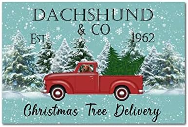 Entrega de árvore de Natal Sinais de madeira dachshund erd caminhão placa alegre e brilhante madeira retro pendurada decoração
