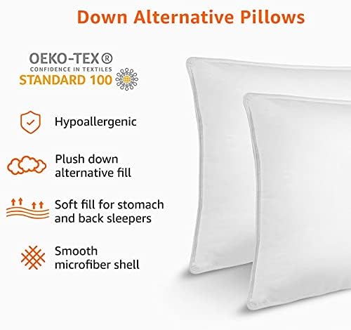 Noções básicas da , travesseiros alternativos de cama, densidade média para dormentes traseiros e laterais - King, 2 -Pack