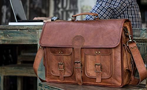 KPL 18 polegadas de couro para laptop Mensageiro Melhor Computador Satchel Sacos Artáveis ​​para Homens para Homens e Mulheres