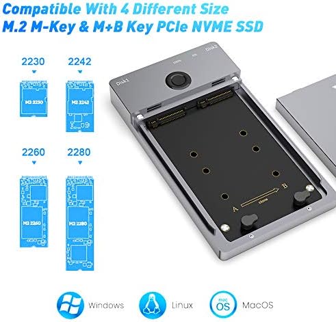 USB C 3.2 Gen2 10Gbps Dual Bay M.2 Gabinete, clonner offline USB C TO NVME SSD Gabinete Duplicador de disco rígido externo para M Key NVME PCIE 2230 2242 2260 2280 M.2 SSDS