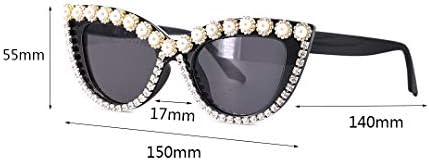 Óculos de sol com pérolas de cristal de chumbo naimo, óculos de sol de olho de gato, óculos de sol retro de strass retro