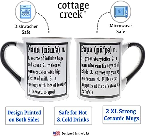 Cottage Creek Nana Papa Canecas, conjunto de dois 16oz. Canecas de café em cerâmica, presentes de avós