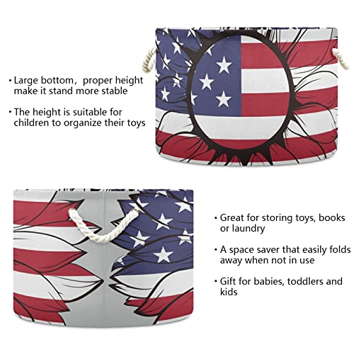 Alaza EUA America Flag em cesto de armazenamento de girassol cestas de presente de presente cesto de lavanderia dobrável